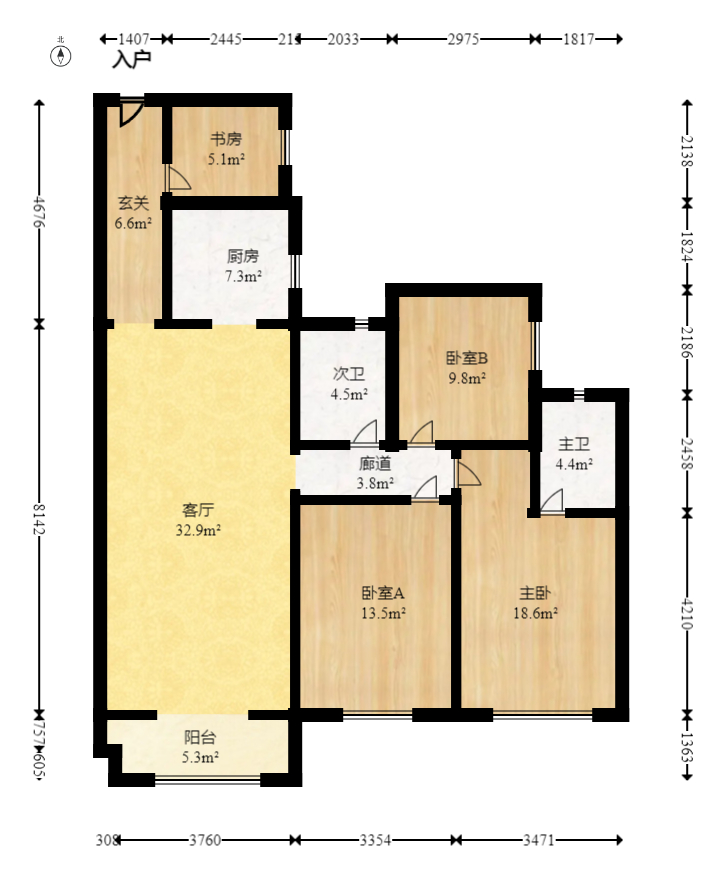 华润橡树湾  4室2厅2卫   120.00万室内图1