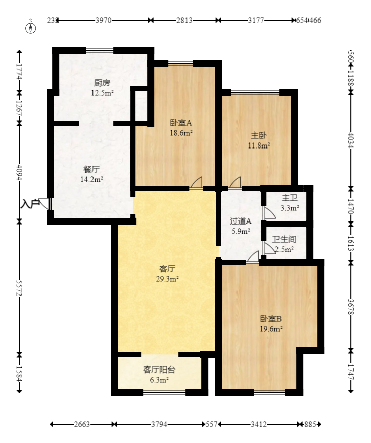 八方小区B区  3室2厅2卫    550.0万室内图1