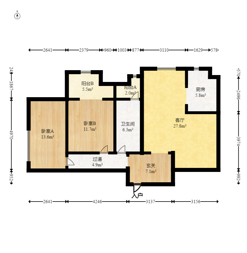 公园9号大都会  2室2厅1卫   175.00万室内图1