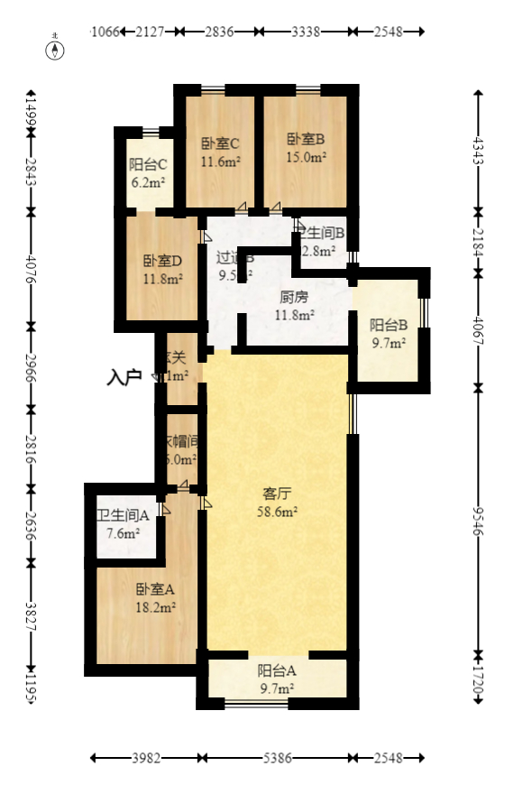 盛世美居荷园  4室2厅2卫   360.00万室内图1