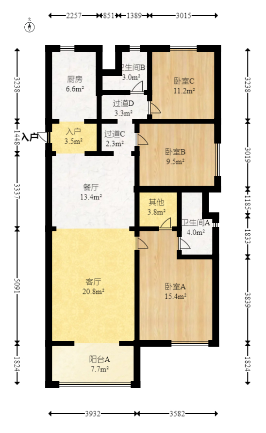 万科魅力之城观澜里  3室2厅2卫   145.00万室内图1
