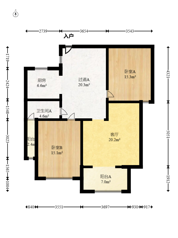 翡翠云天  2室2厅1卫   56.80万室内图1