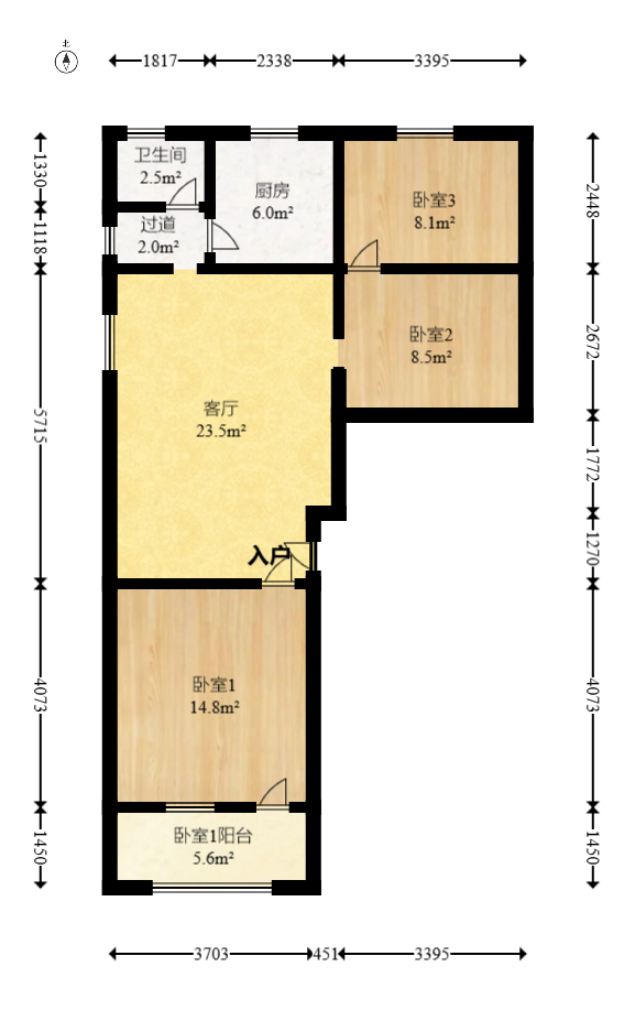 德政园  3室2厅1卫   55.60万室内图1