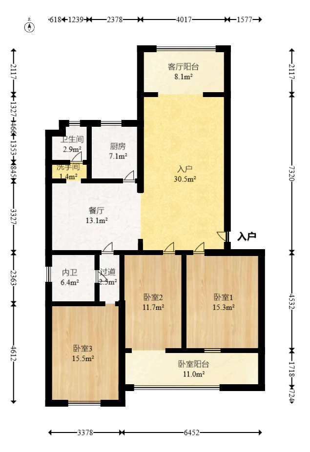 芙蓉区检察院宿舍 3室2厅2卫 105.0万 芙蓉区检察院宿舍 3室2厅2卫 105.0万户型图