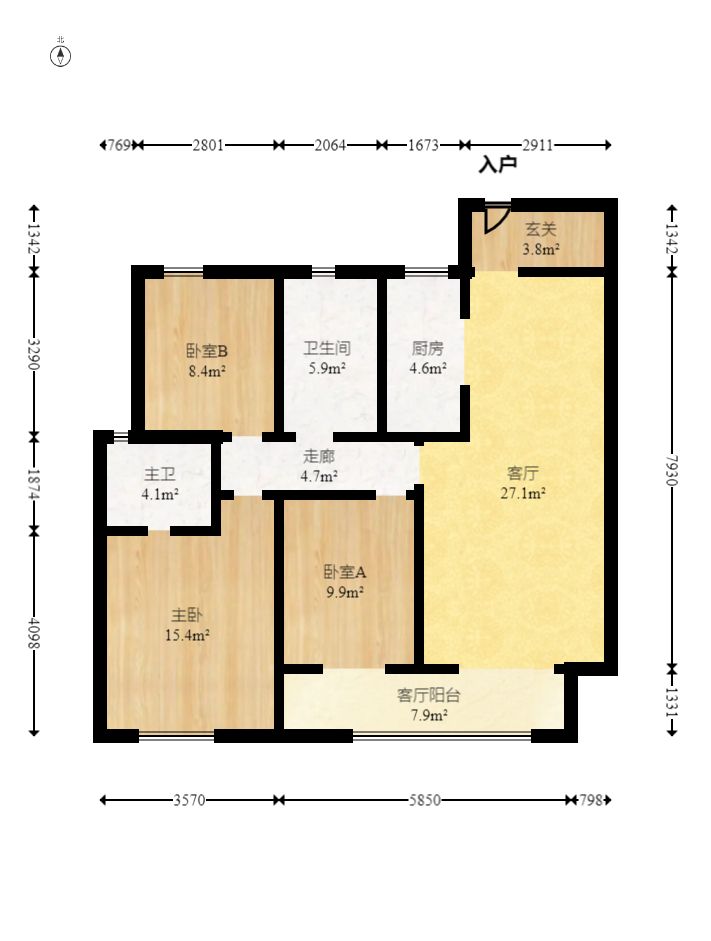 北辰中央公园DF区  3室2厅2卫    122.98万室内图1