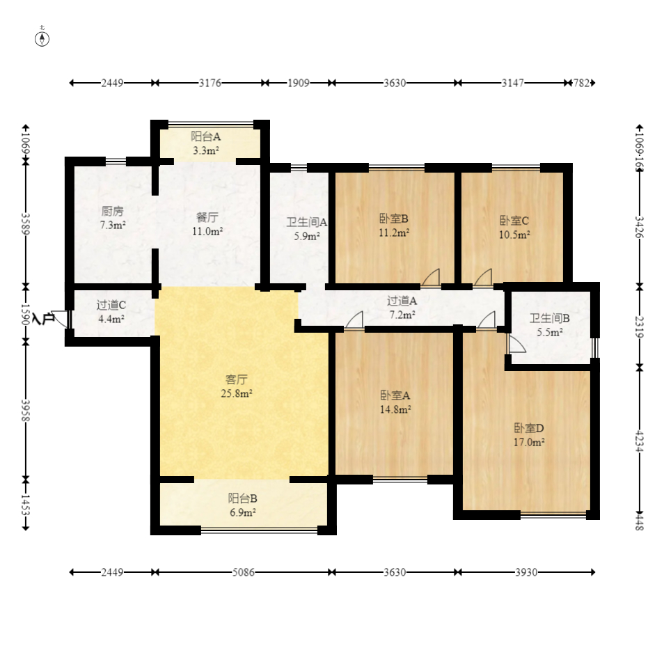 中建璟和城  4室2厅2卫   150.00万室内图1