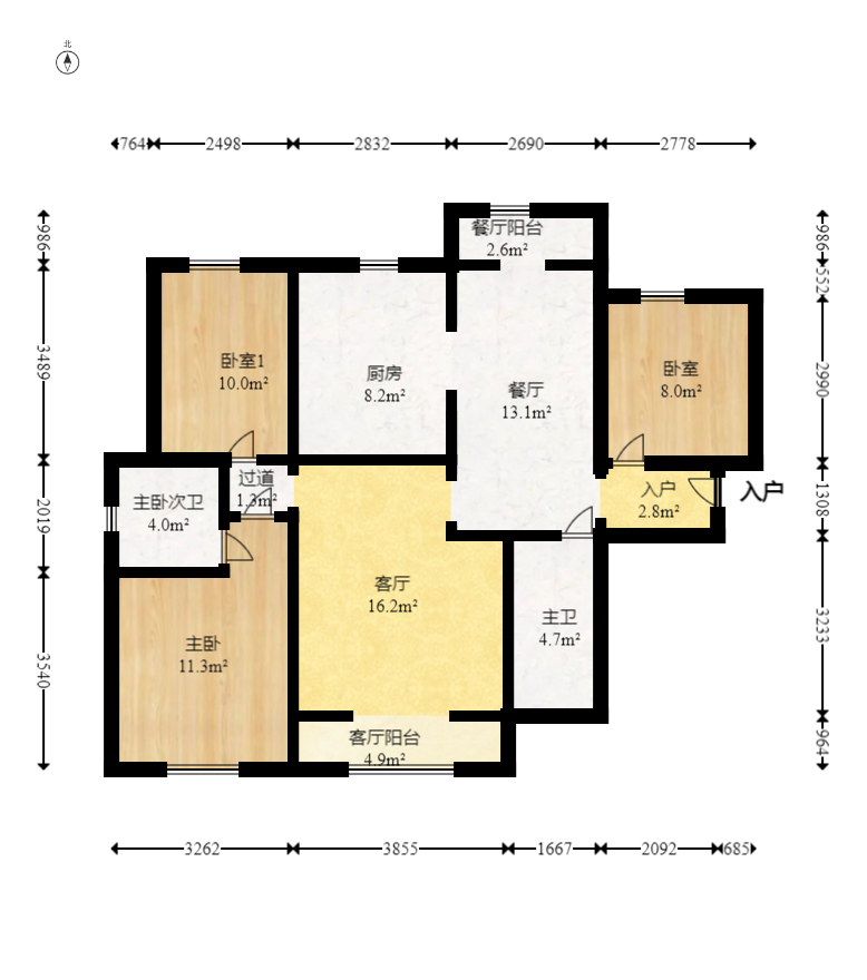 星雅美辰  3室2厅2卫   95.00万室内图1