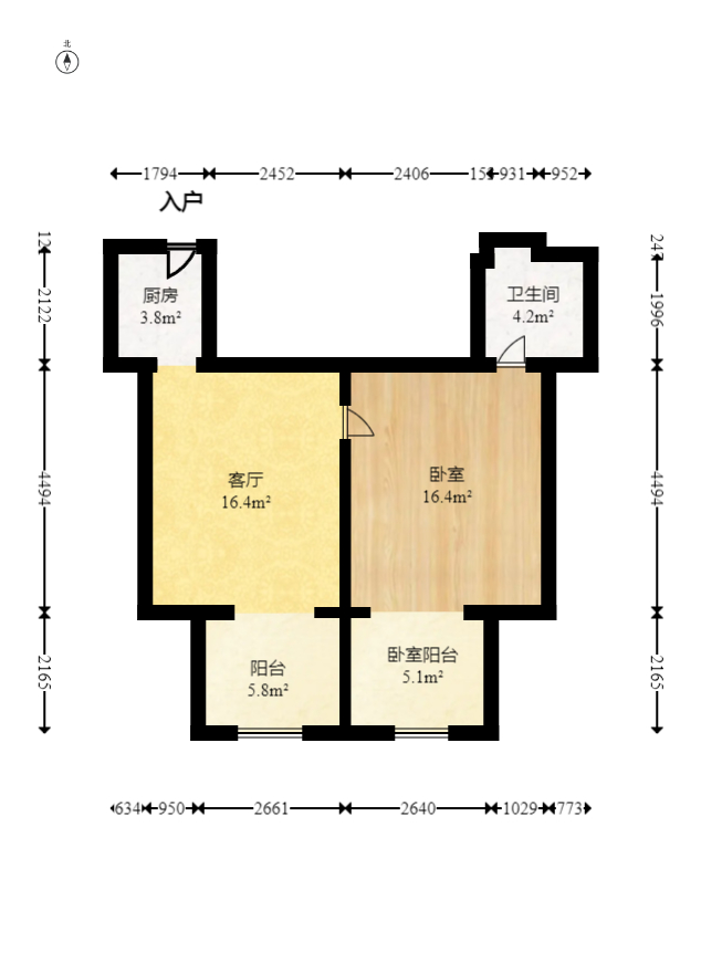 阳光100三期  1室1厅1卫   45.00万室内图1