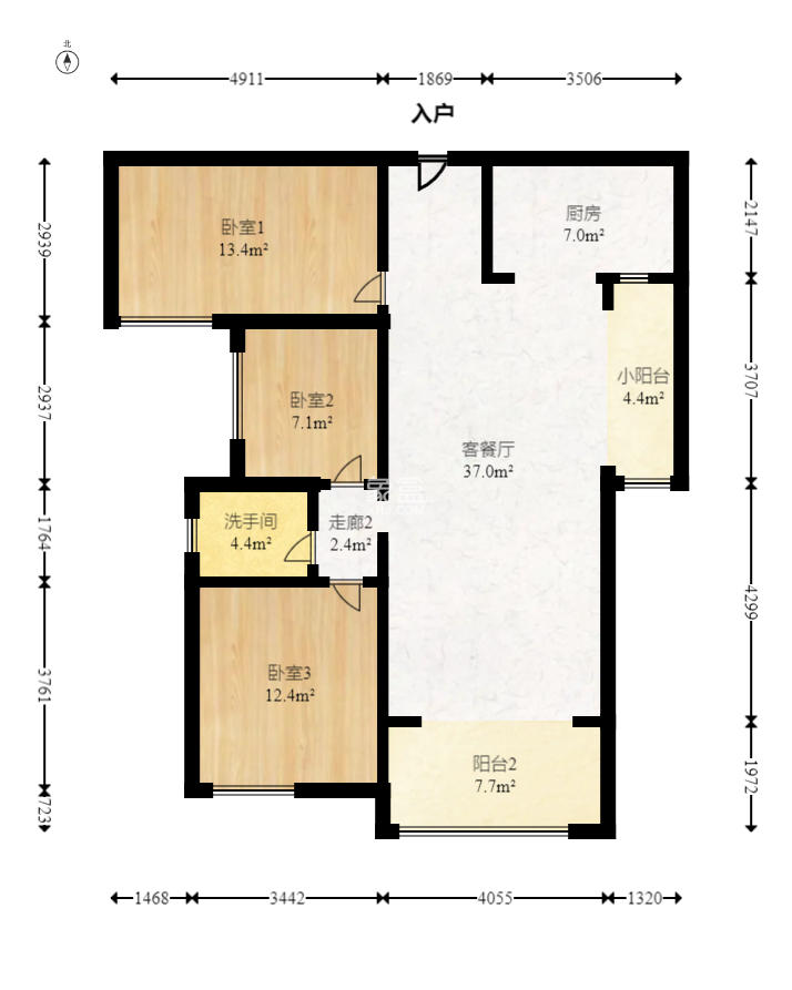长房东旭国际 3室2厅1卫 116.0万 长房东旭国际 3室2厅1卫 116.0万户型图