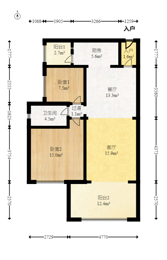 时代倾城二期  2室2厅1卫   76.00万室内图1