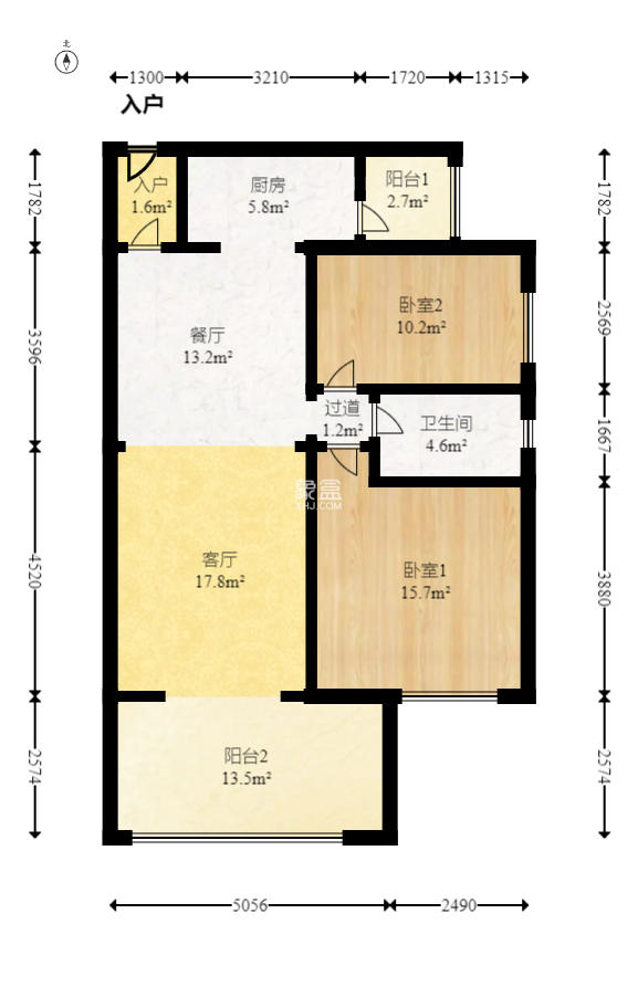 润和湘江天地（卡地亚公寓）  3室2厅1卫    120.8万室内图1
