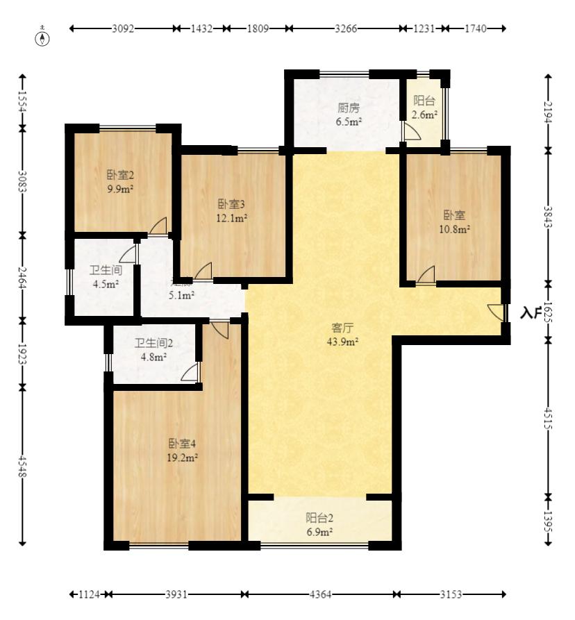 湘域芯城一期 4室2厅2卫 141.0万 湘域芯城一期 4室2厅2卫 141.0万户型图