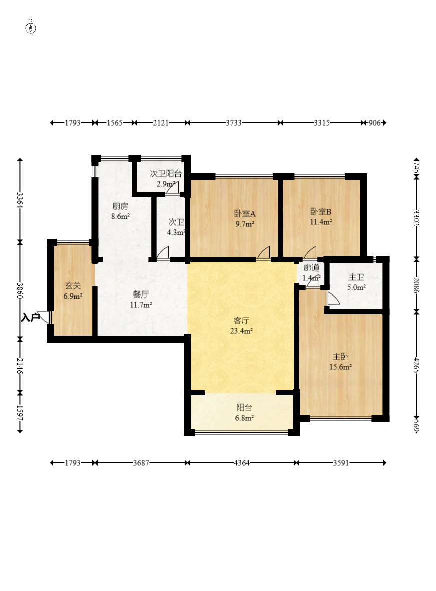 金鼎公园尚 3室2厅2卫 79.9万 金鼎公园尚 3室2厅2卫 79.9万户型图