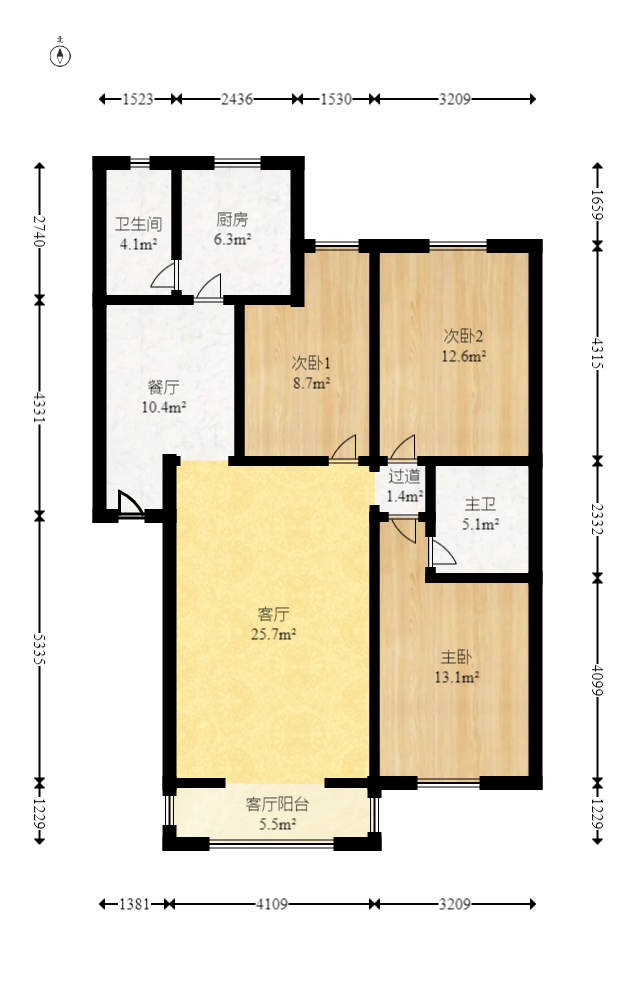 电信公司宿舍  3室2厅2卫    70.0万 电信公司宿舍  3室2厅2卫    70.0万户型图
