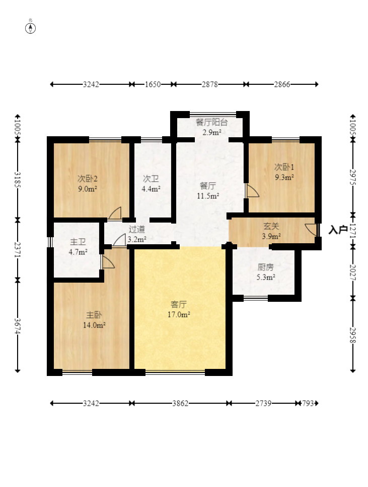 鸿邦国际城  3室2厅2卫    125.0万室内图1