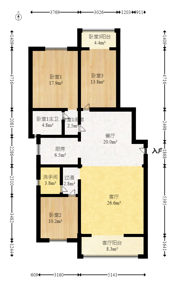 活力康城  3室2厅2卫    133.8万室内图1