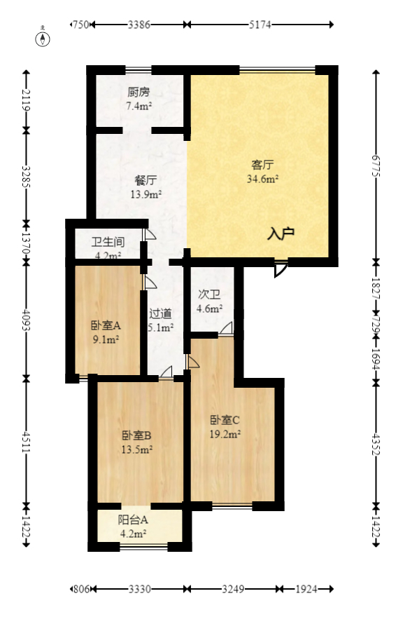 仁和雨花家园  3室2厅2卫   118.00万室内图1