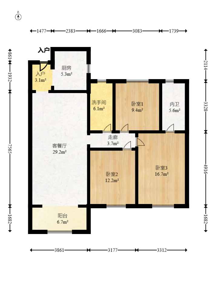 阳光城尚东湾凌云府  3室2厅2卫   125.00万室内图1