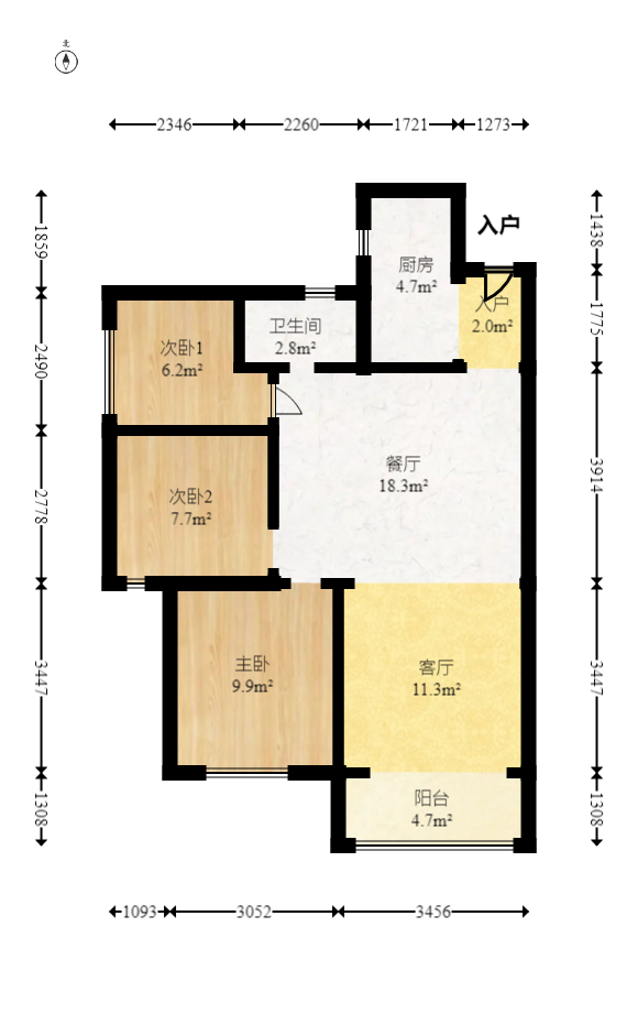 深业喜汇  3室2厅2卫   65.50万室内图1