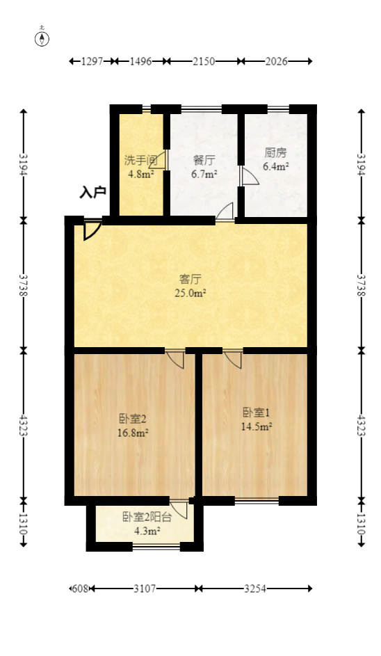 狮子山一片  2室2厅1卫   52.00万室内图1