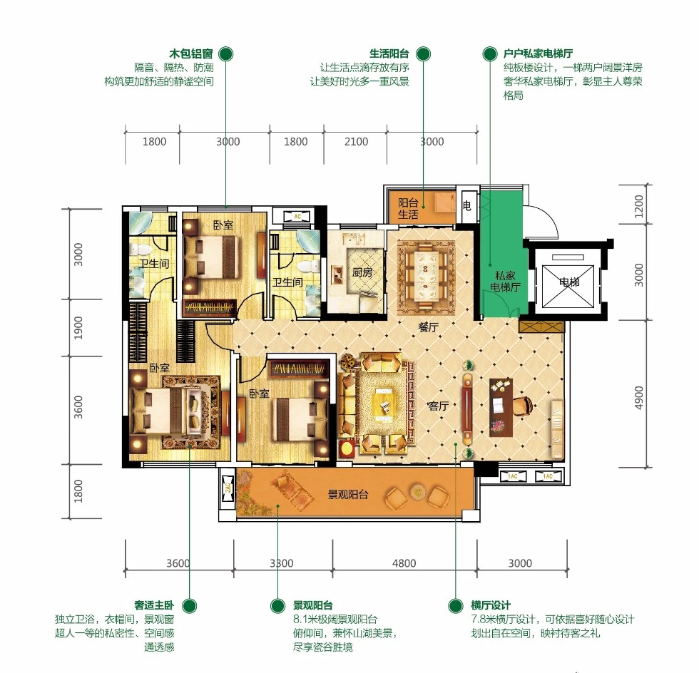 金东陶子湖  4室2厅2卫   96.80万室内图