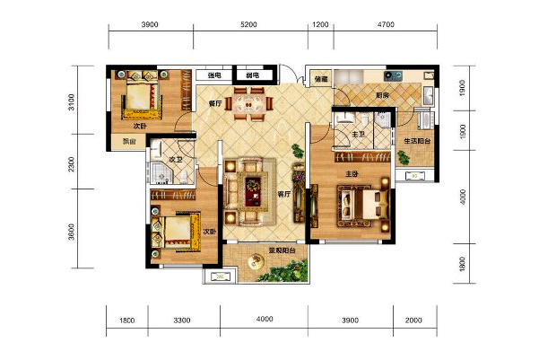 金东陶子湖  3室2厅2卫   85.80万室内图1