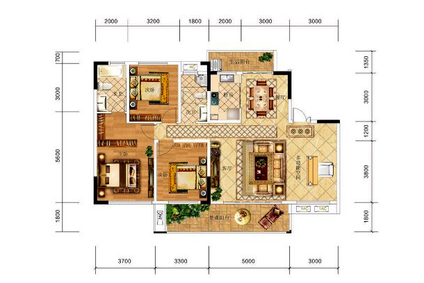 金东陶子湖  4室2厅2卫   103.00万室内图1