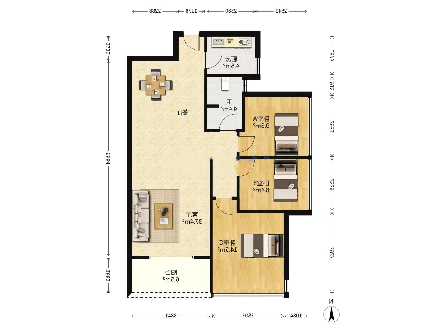印象华都 3室2厅1卫 45.0万 印象华都 3室2厅1卫 45.0万室内图