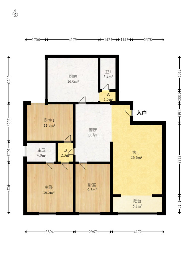 长宝1667  3室2厅1卫   168.00万