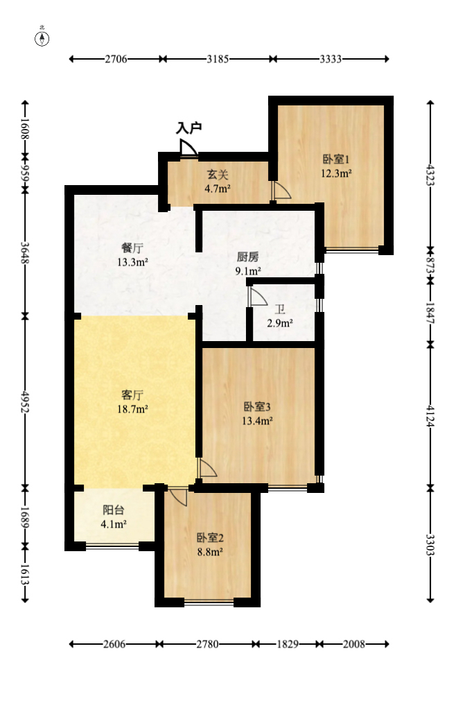 勤诚达境界城  3室2厅1卫   85.00万室内图1