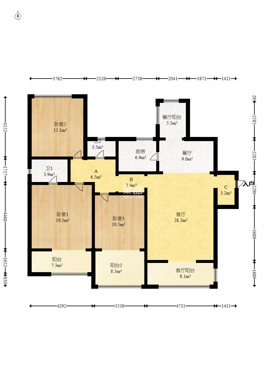康斯丹郡(融程领秀佳园) 3室2厅2卫 123.0万 康斯丹郡(融程领秀佳园) 3室2厅2卫 123.0万户型图