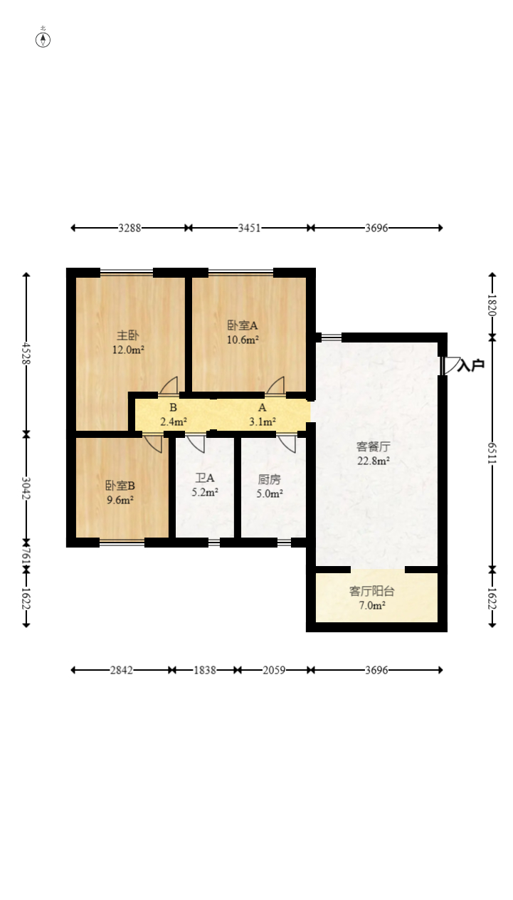保利西海岸B区  3室2厅1卫   178.00万室内图1