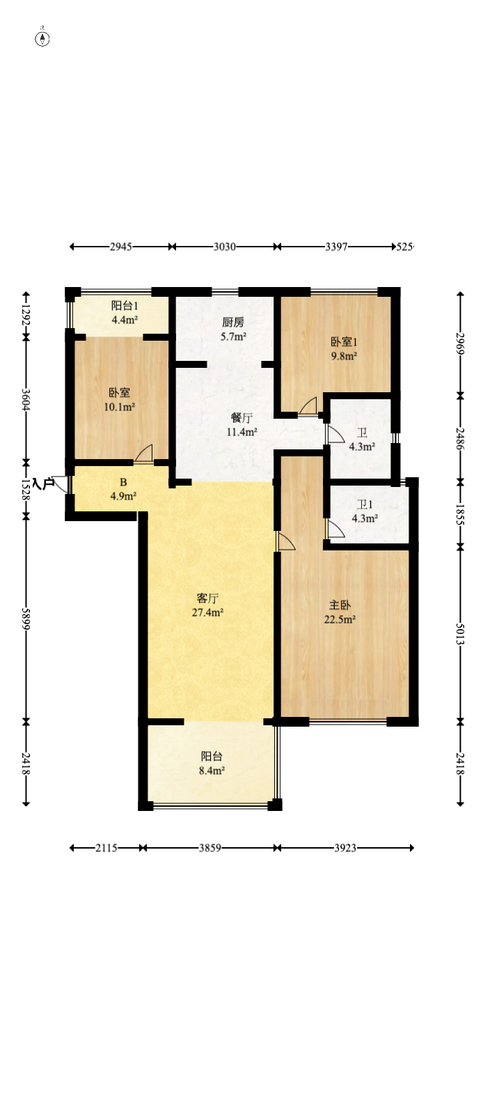 碧桂园翘楚棠  3室2厅2卫   125.00万室内图1
