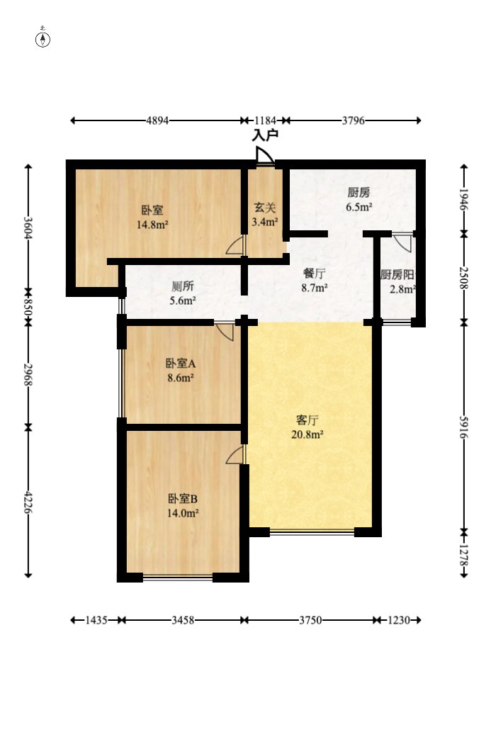 湘熙水郡（观澜海赋家园）  3室2厅1卫   122.00万室内图1