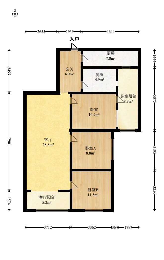 北大资源理想家园  3室2厅1卫   105.00万室内图1