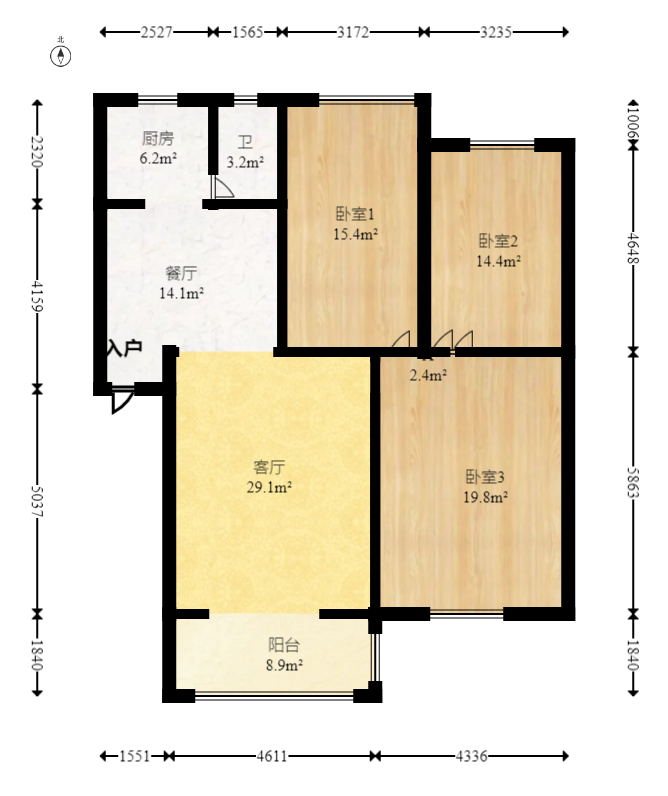 怡景民居  3室2厅1卫   85.00万室内图1