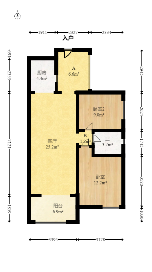 卓越蔚蓝海岸三期  2室2厅1卫   105.00万室内图1