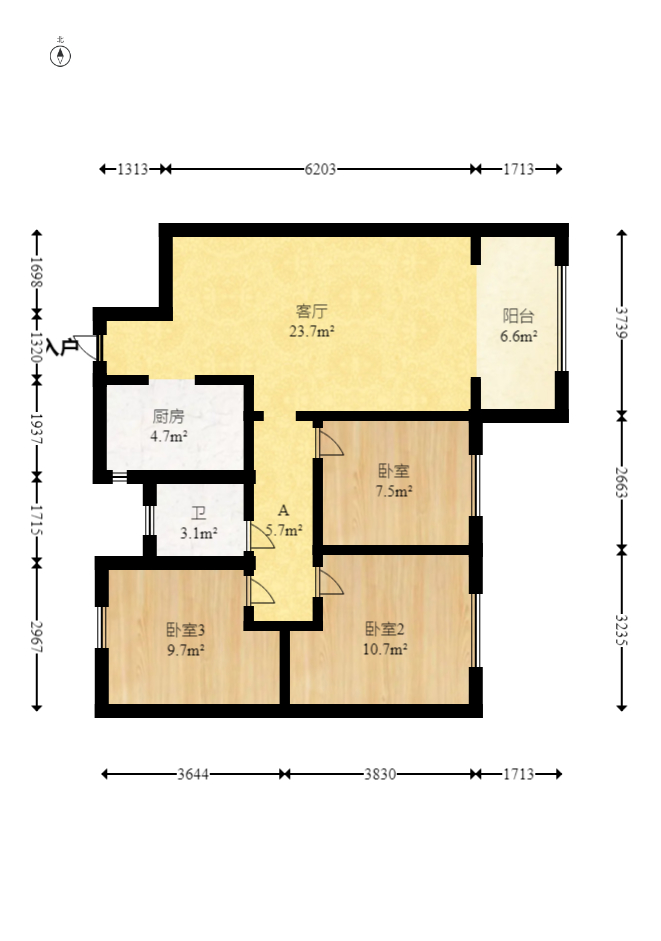 金鹰玖珑山  3室2厅1卫   76.50万室内图1
