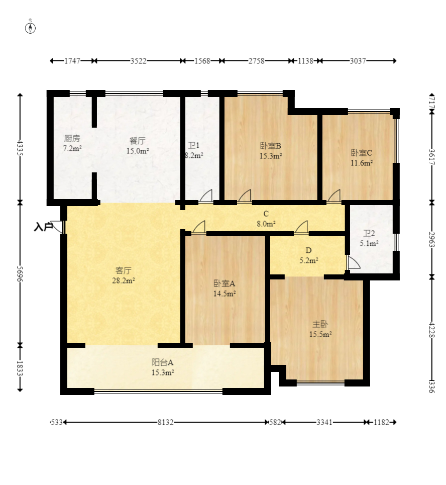 建投象山国际  4室2厅2卫   176.00万室内图1