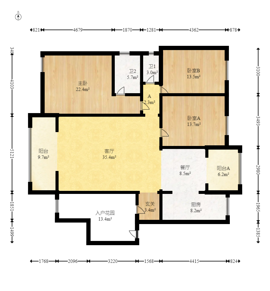 江山帝景雅典  3室2厅1卫   142.00万室内图1