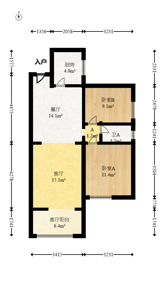 钰龙天下一期  2室2厅1卫   196.00万室内图1