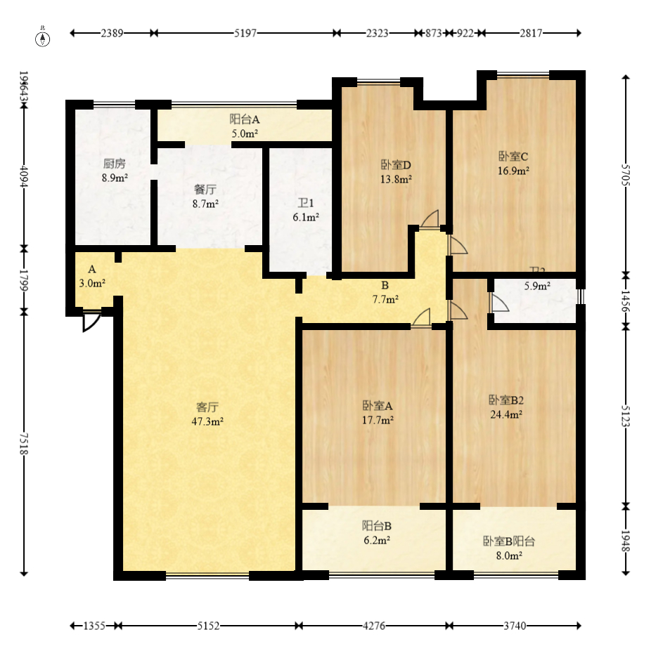 新星小区  4室2厅2卫   170.00万室内图1