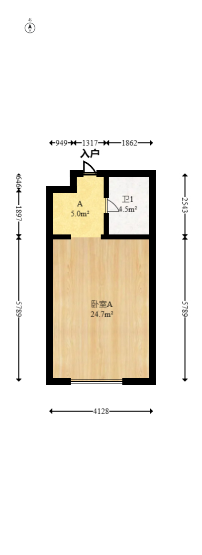 五江天街北区  1室1厅1卫   30.00万室内图1
