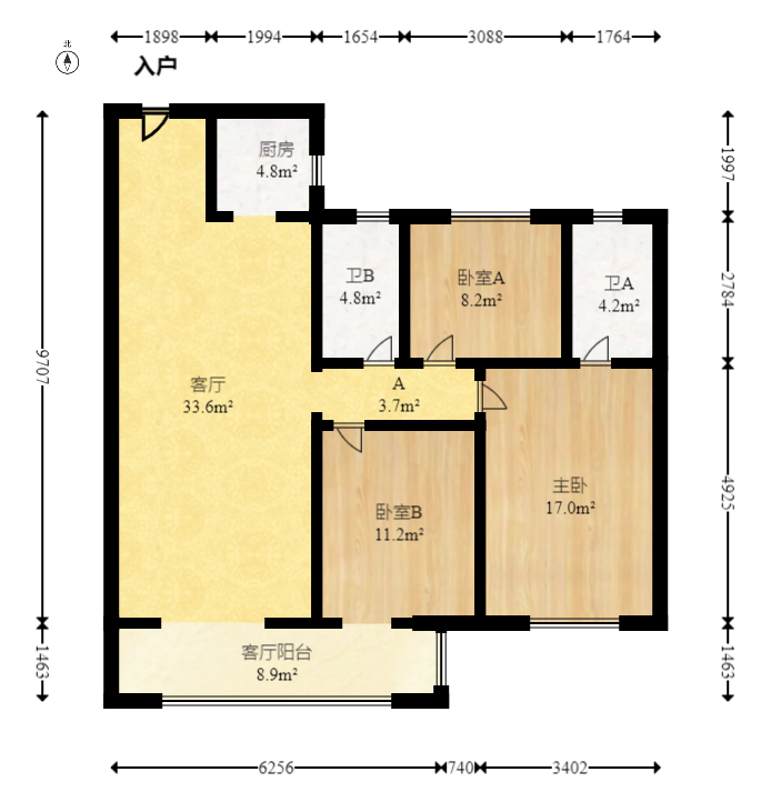 金茂建发泊悦  3室2厅2卫   176.00万室内图1