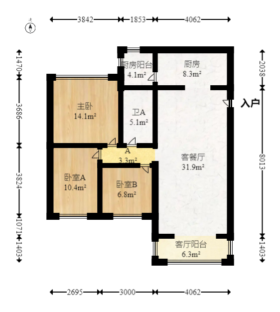 恒大御景湾  3室2厅1卫   139.00万室内图1
