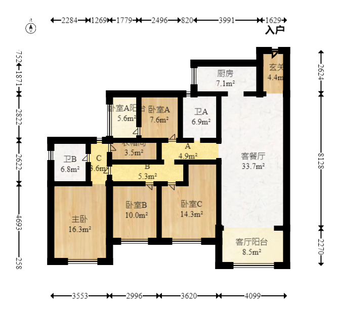 山水誉峰  4室2厅1卫   229.40万室内图1