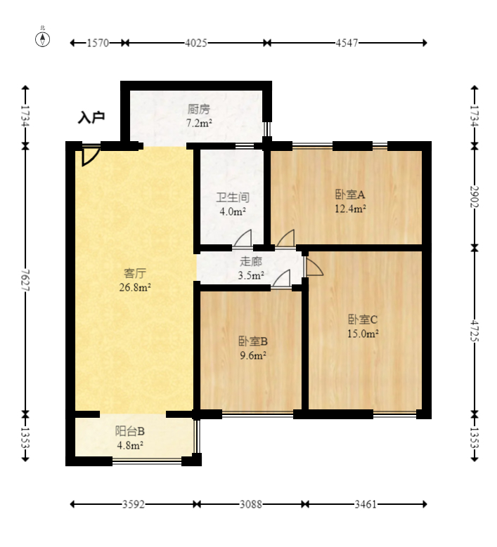 中建芙蓉嘉苑  3室1厅2卫   91.80万室内图1