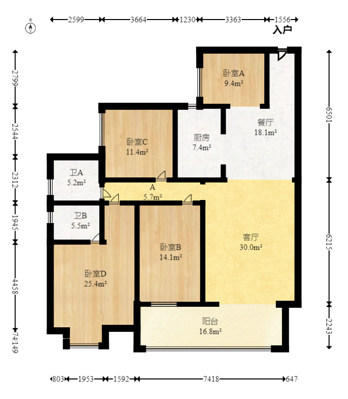 南郡明珠 4室2厅2卫 55.00万 南郡明珠 4室2厅2卫 55.00万户型图