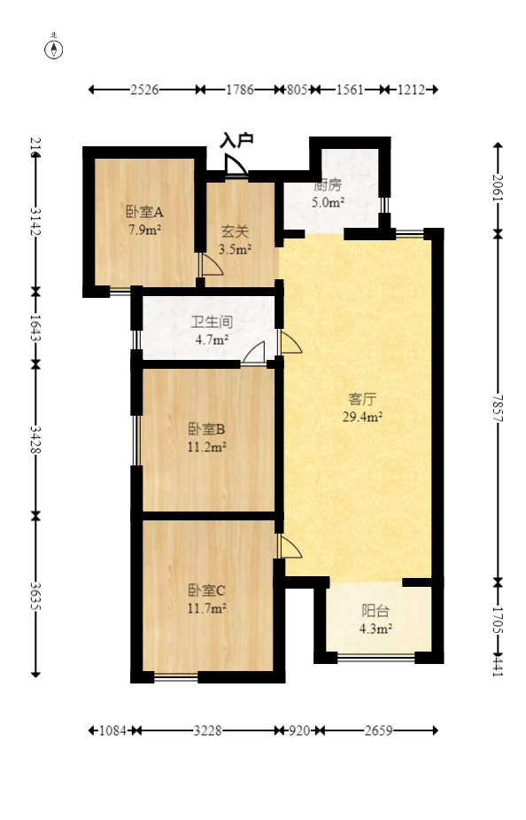 北辰中央公园C区  3室2厅1卫   90.00万室内图1