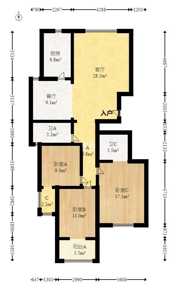 泰禹家园（彩云之翼家园一期、二期、三期）  3室2厅2卫   105.00万室内图1